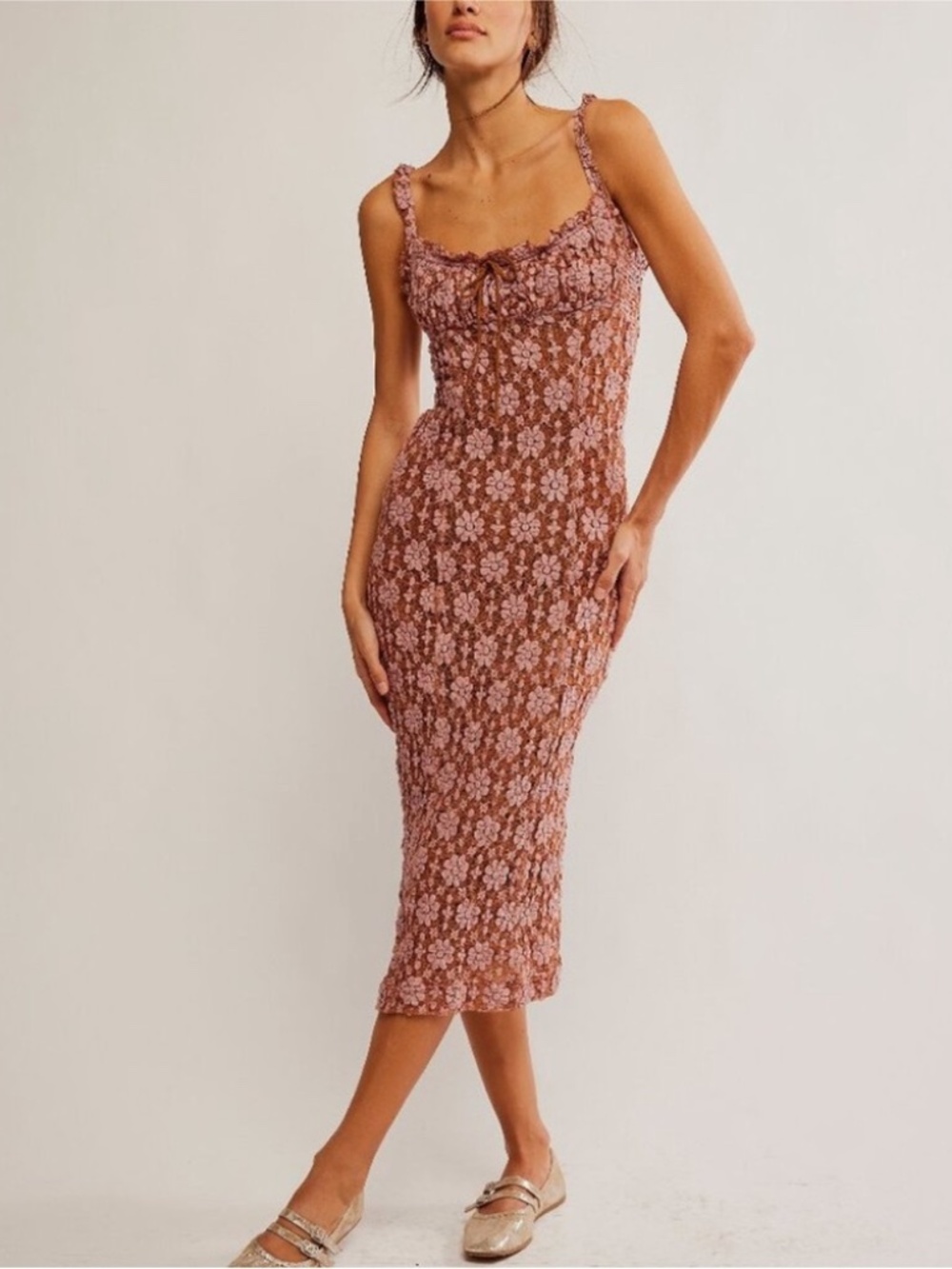 Free People Lucinda Lace Midi Dress in Ginger